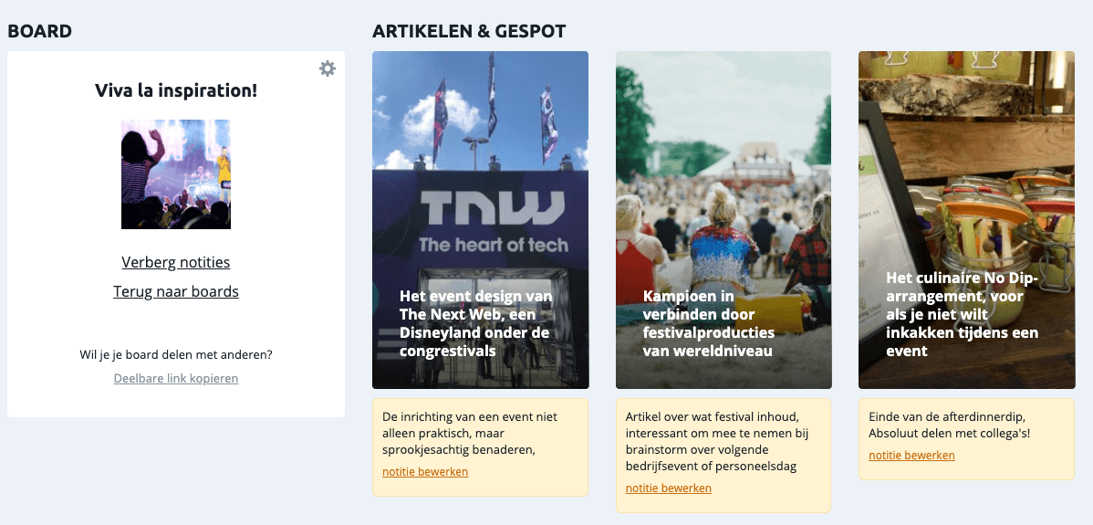 Inspiratie artikelen verzamelen op je eventboard