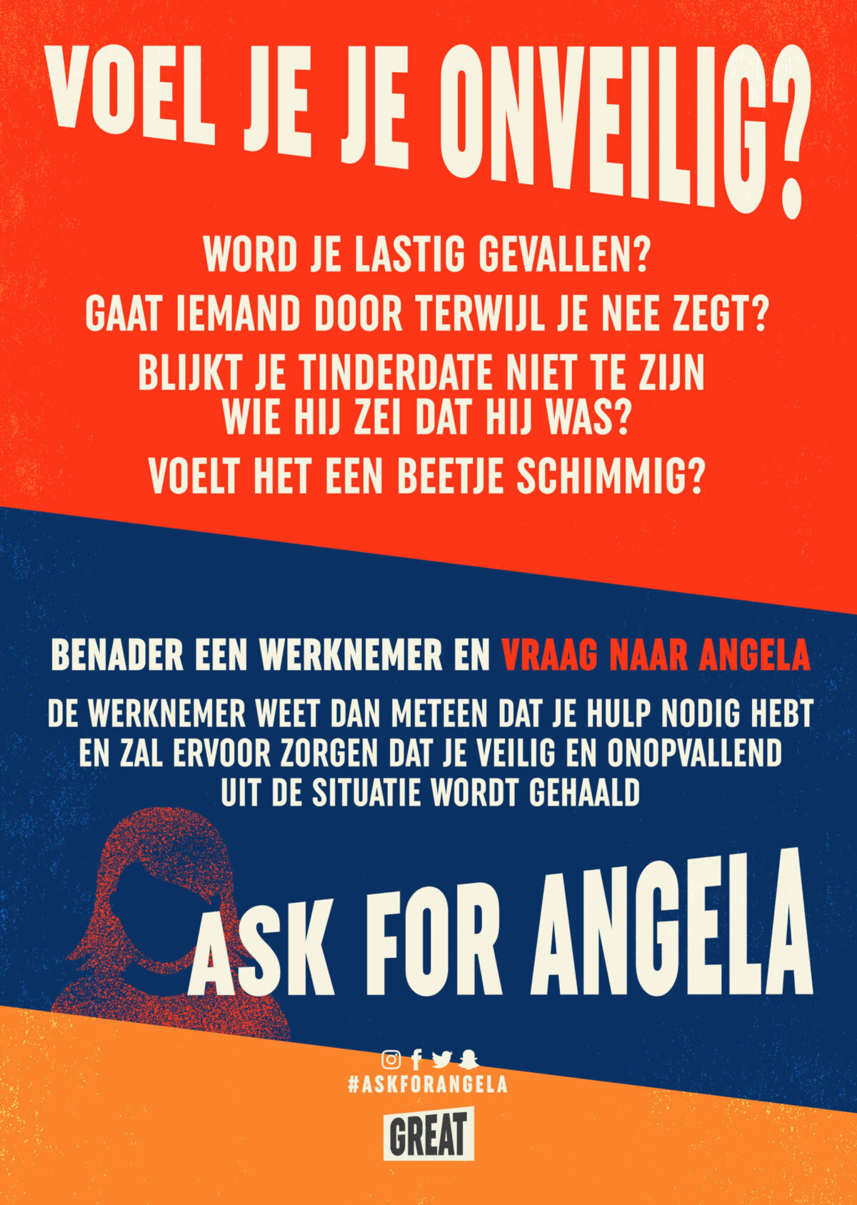 Ask for Angela (poster) - sexinstimidatie - event inspiraiton