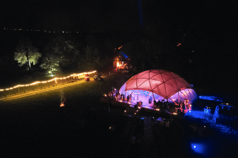 bamboo - tent - organic concept - Wooden Flat Dome by night 1