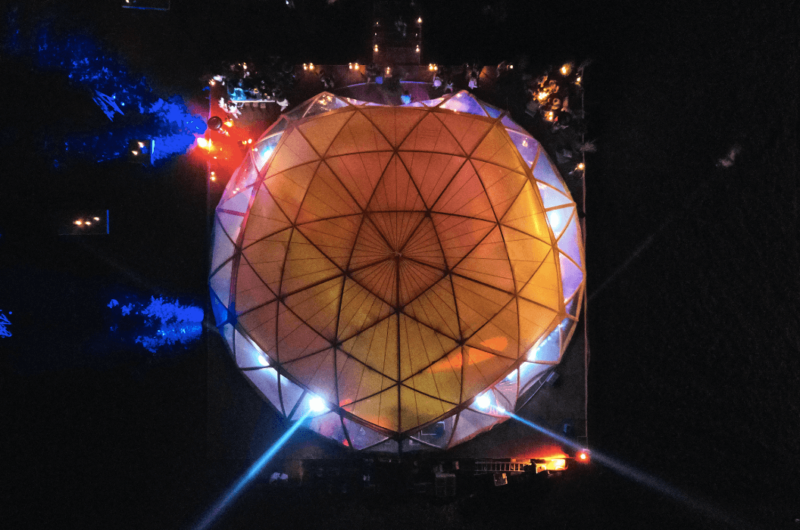 bamboo - tent - organic concept - Wooden Flat Dome by night 2