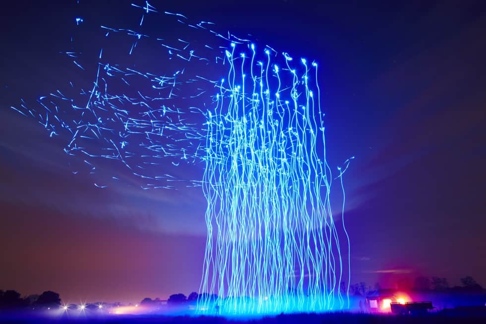 show, act, opening, slot, drones, vliegen, lucht, eyecatcher - Intel-Drone-100-Light-Show-drones