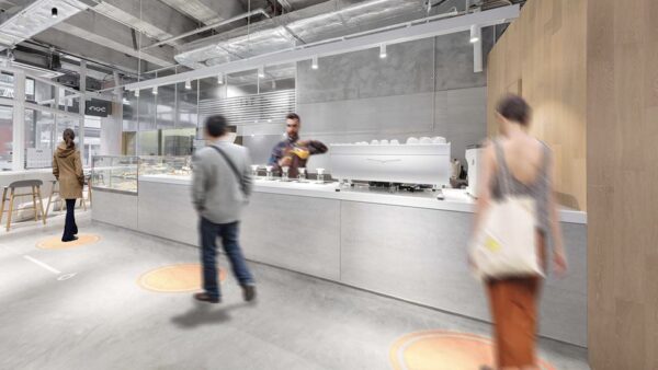 InventDesign - projectie - licht - anderhalvemeter - coronaproof - events - museum - bezoekers - traffic light bars - buffet - catering