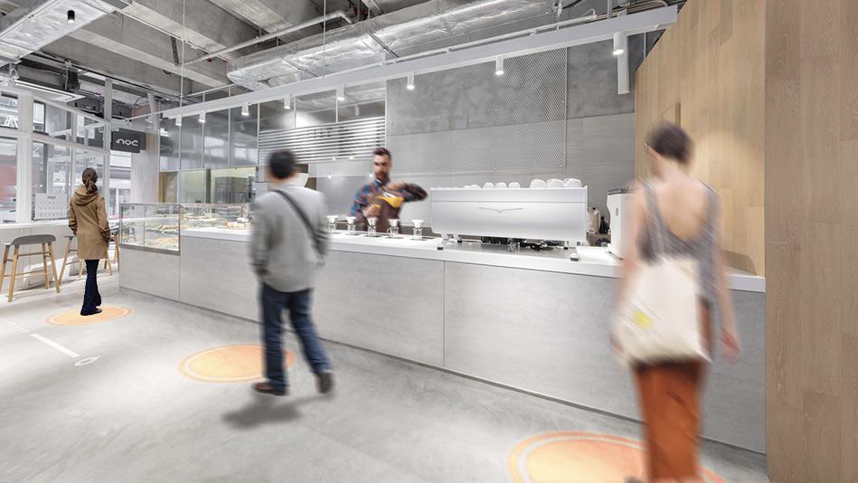 InventDesign - projectie - licht - anderhalvemeter - coronaproof - events - museum - bezoekers - traffic light bars - buffet - catering