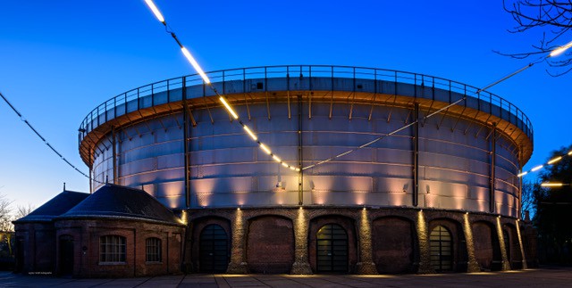 Gashouder met verlichting - locatie The Greanery duurzaam restaurant