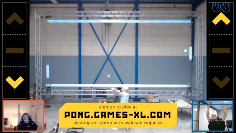 Physical Pong spel digitaal tijdens hybride event battle tussen bezoeker en iemand online-