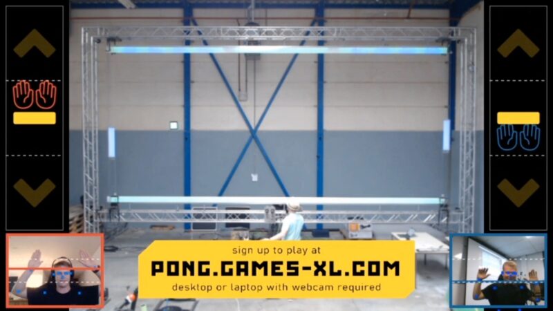 Physical Pong spel digitaal tijdens hybride event battle tussen bezoeker en iemand online