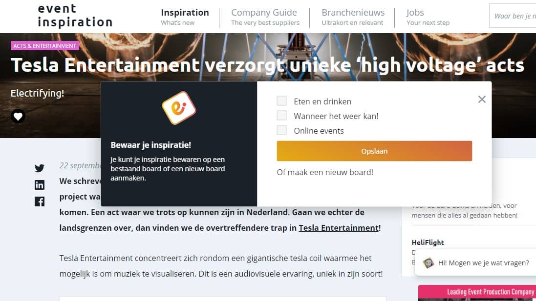 Artikel toevoegen aan boards op site Event Inspiration