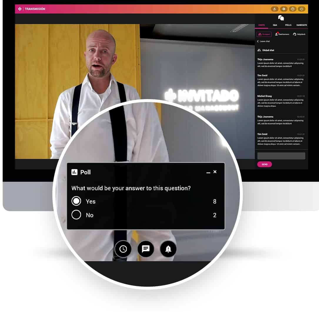Poll functie op Transmisión Livestreams Invitado online meeting platform